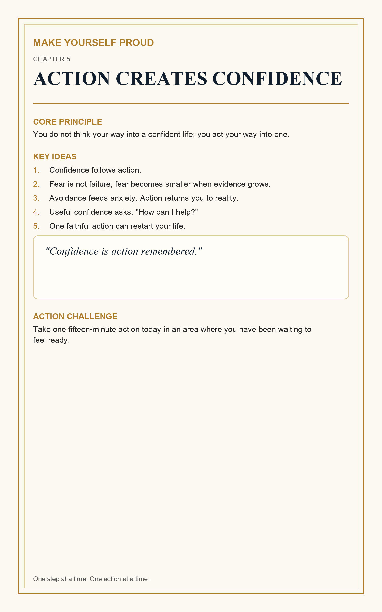 Infographic explaining that action creates confidence through evidence and self-trust.